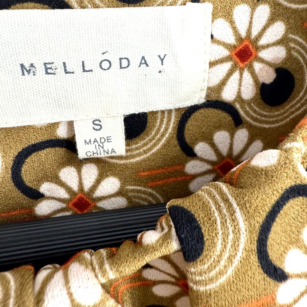 MELLODAY Sz Small Floral Daisies Mustard Yellow Blouse Shirt Top Artsy Summer - Picture 2 of 8